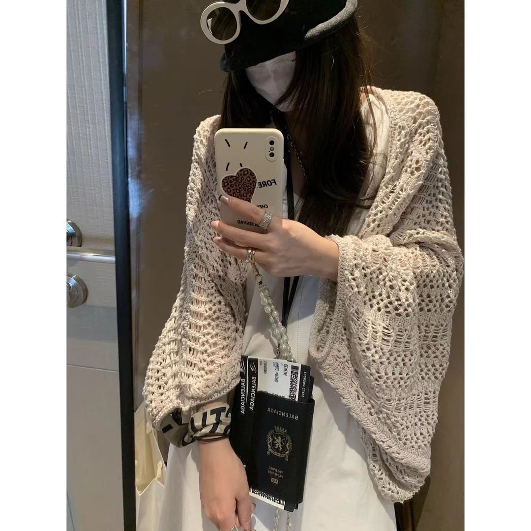 SP【你超会穿搭】蝙蝠袖宽松慵懒防晒镂空针织开衫夏季松弛上衣外套