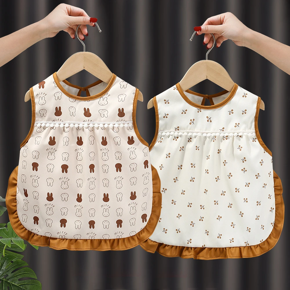 夏季无袖宝宝吃饭围兜防水防脏儿童罩衣围裙女宝婴幼儿反穿衣护衣