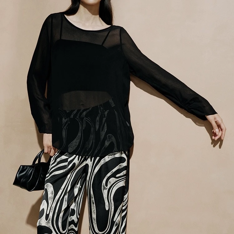 艾家商场同款2025新款秋季衬衫防晒薄款套头通勤长袖宽松型515012