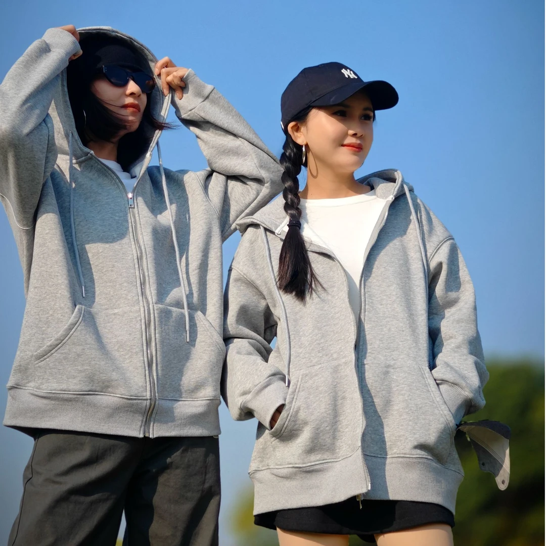 拉链美式外套春秋冬韩系ins风纯棉质感网红灰色SG002品质女装