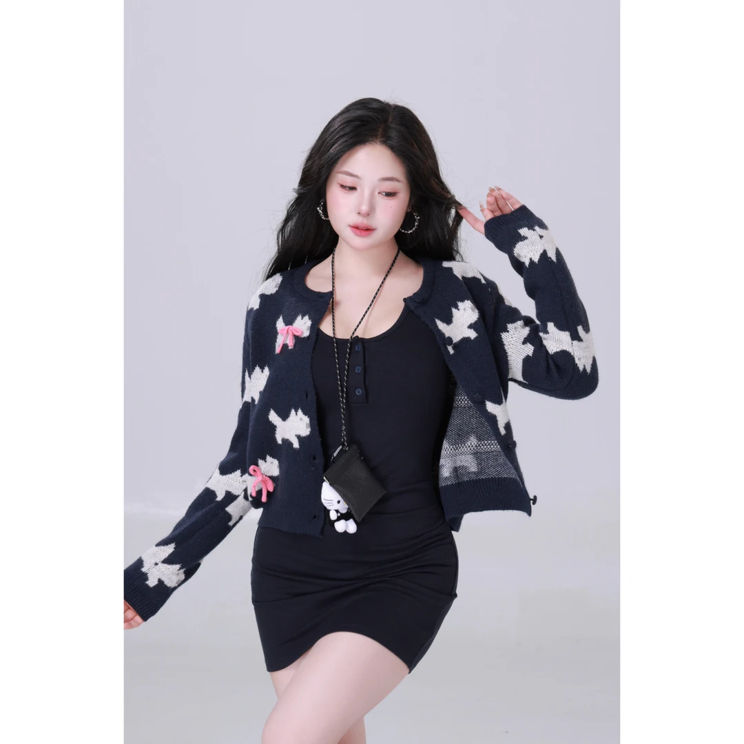 清清MengFairy【摩登时髦】纯欲长袖连衣裙时尚毛衣外套套装3829