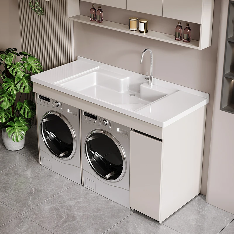 机上盆双洗衣机柜阳台柜组合叠放洗衣机烘干机阳台储物一体柜定制