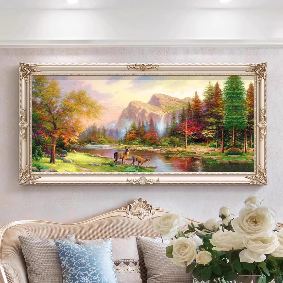 简欧客厅装饰画美式沙发背景墙壁挂画欧式托马斯山水风景手工油画