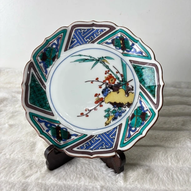 16cm日式九谷烧花鸟绘变中盘 复古手作点心盘家用赏盘
