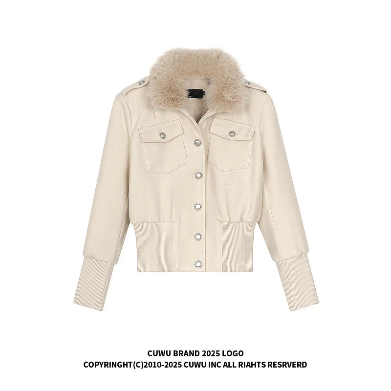 cuwu美式辣妹毛领工装夹克女小个子冬季2025新款收腰显瘦短款外套