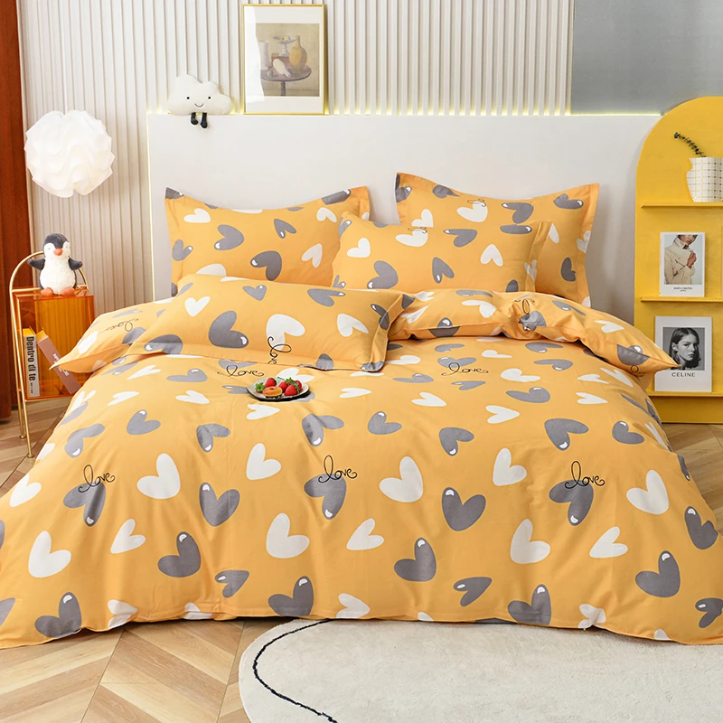 100%全棉亲肤被套四件套133*72小清新印花斜纹棉纯棉被罩双人床单