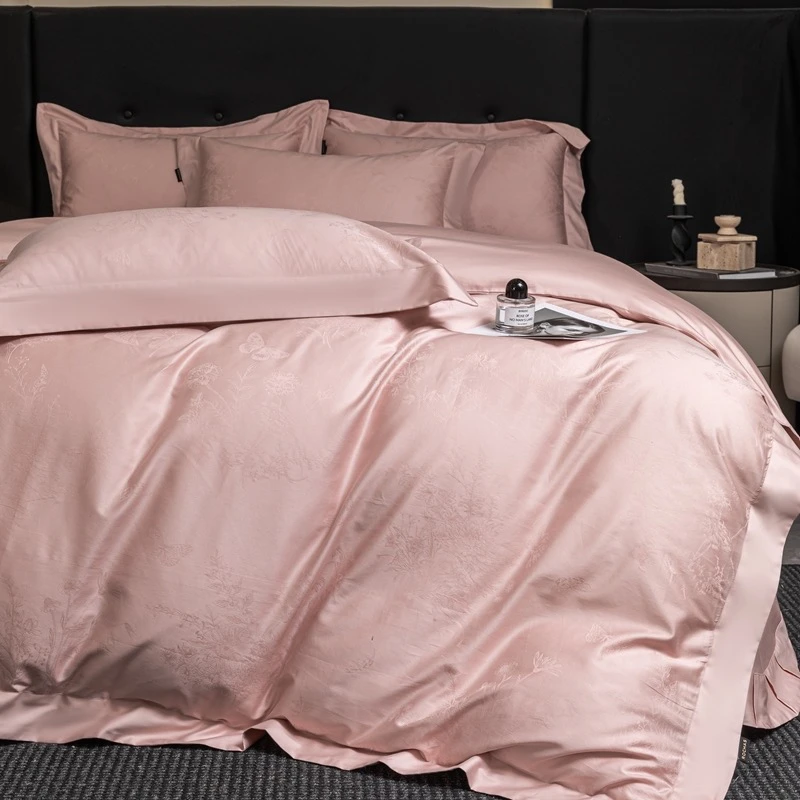 高定轻奢正品100%全棉高支高密新疆长绒棉提花拼角四件套床上用品