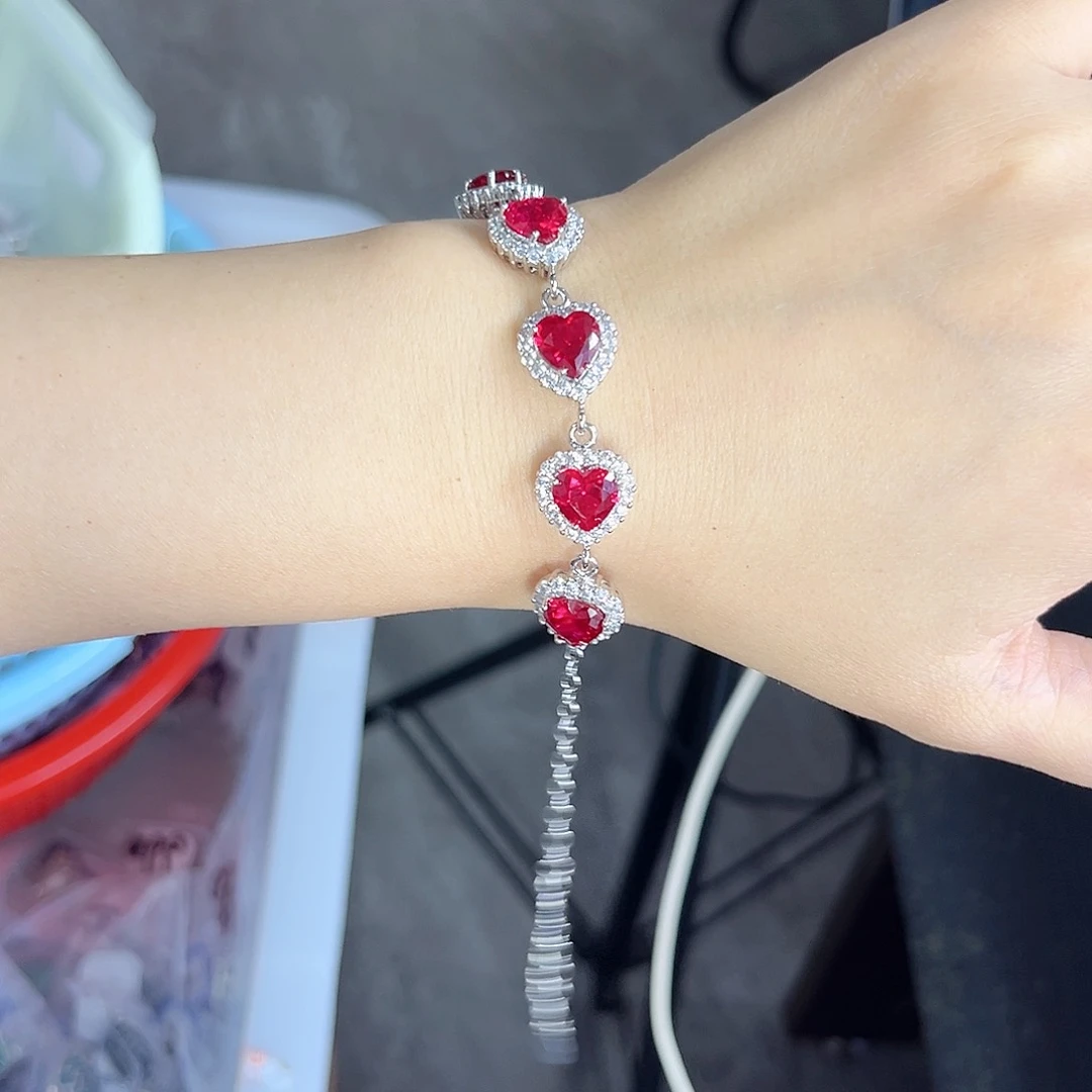 银S925镶嵌手链红宝石