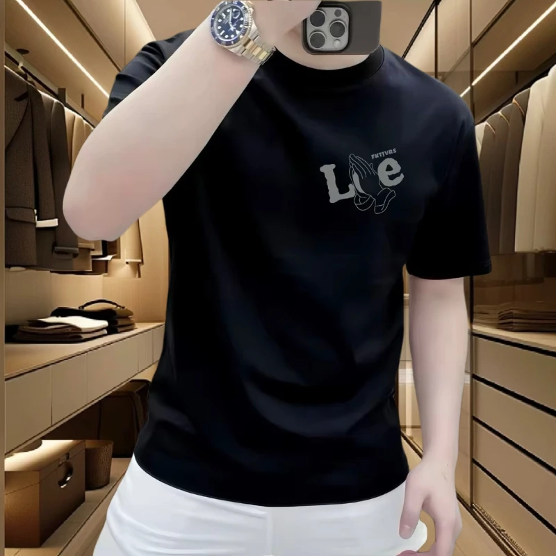 2025夏季纯棉短袖潮牌印花韩版帅气男士圆领上衣宽松男士t恤半袖