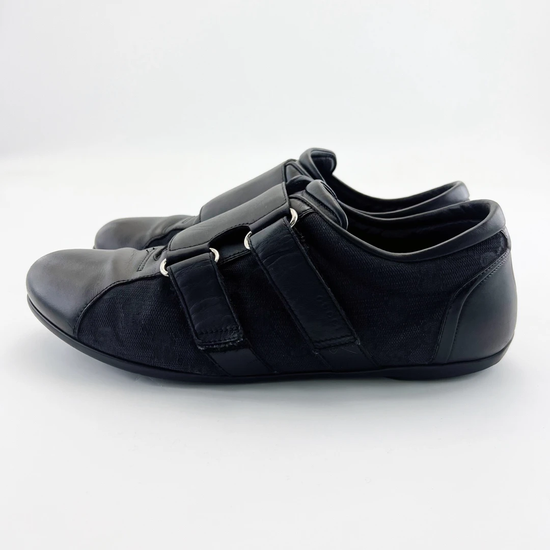 95新 GUCCI/古驰 41码/黑色经典双G魔术贴休闲皮鞋/15316804