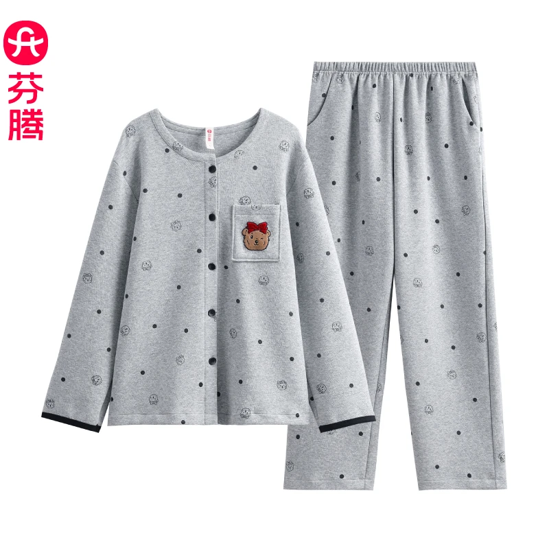 芬腾睡衣女秋冬加厚【空气层夹棉】保暖女款套装冬季纯棉长袖家居服