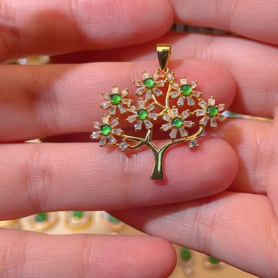 吊坠(不含链)银S925镶嵌翡翠