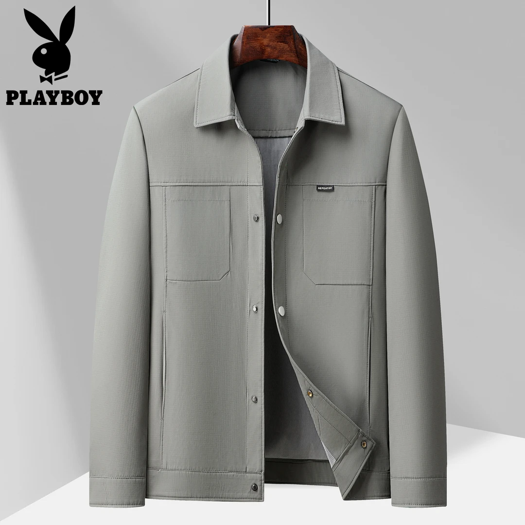 花花公子休闲百搭潮流宽松户外运动商务翻领简约外套春季男士夹克