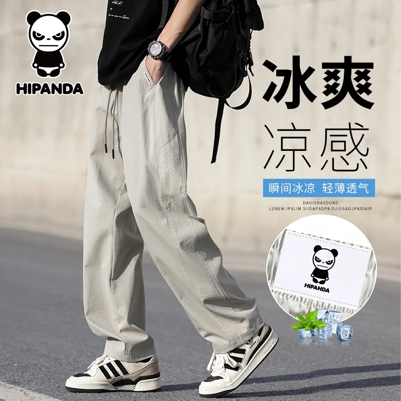HiPanda你好熊猫男士直筒运动裤夏季薄款宽松百搭潮流冰丝休闲裤