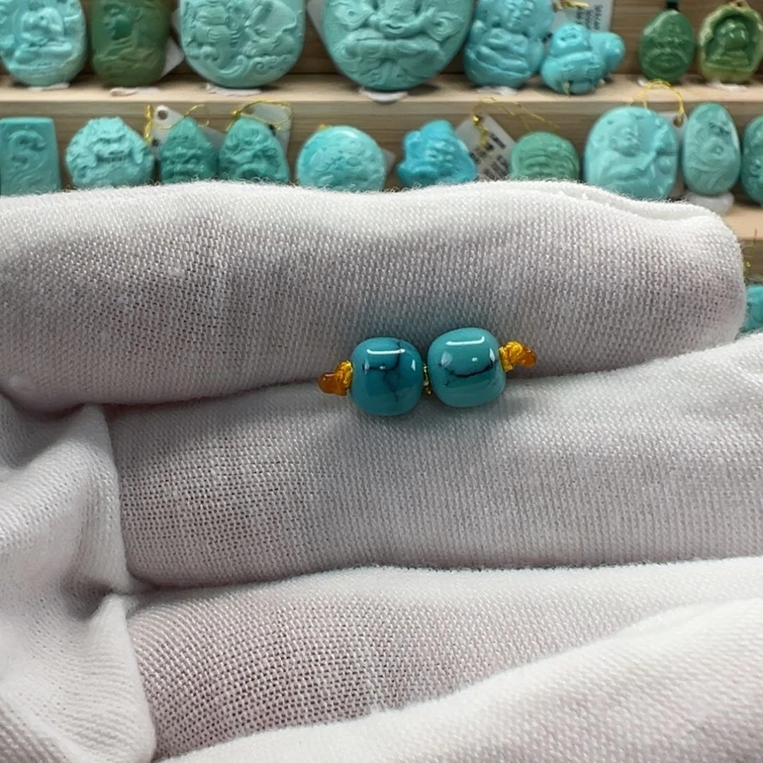 未镶嵌绿松石老珠对珠6.4x6mm