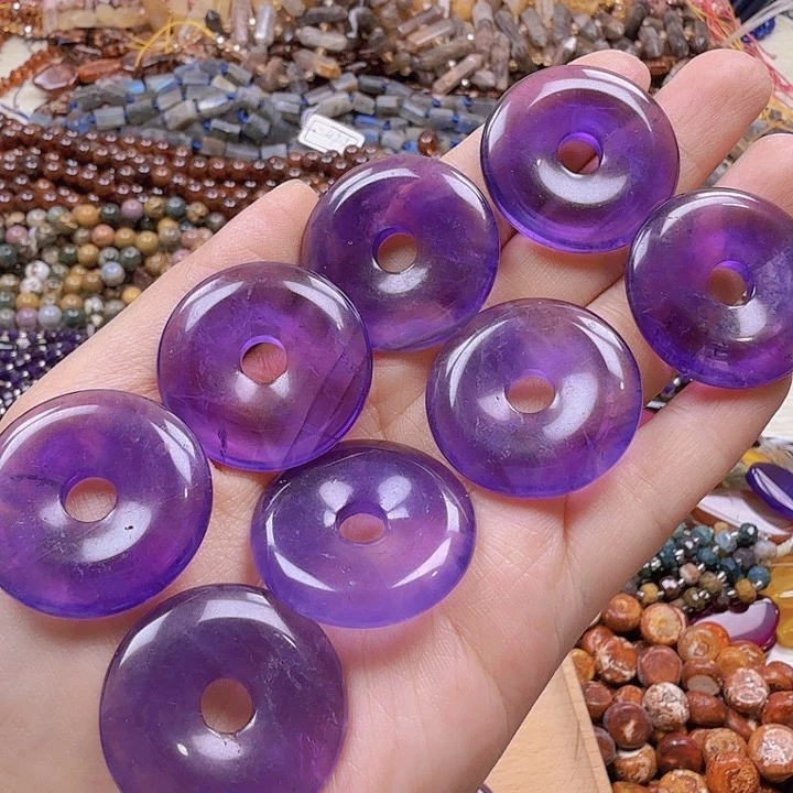 水晶珠宝半成品未镶嵌卡30乌拉圭紫水晶平安扣一颗