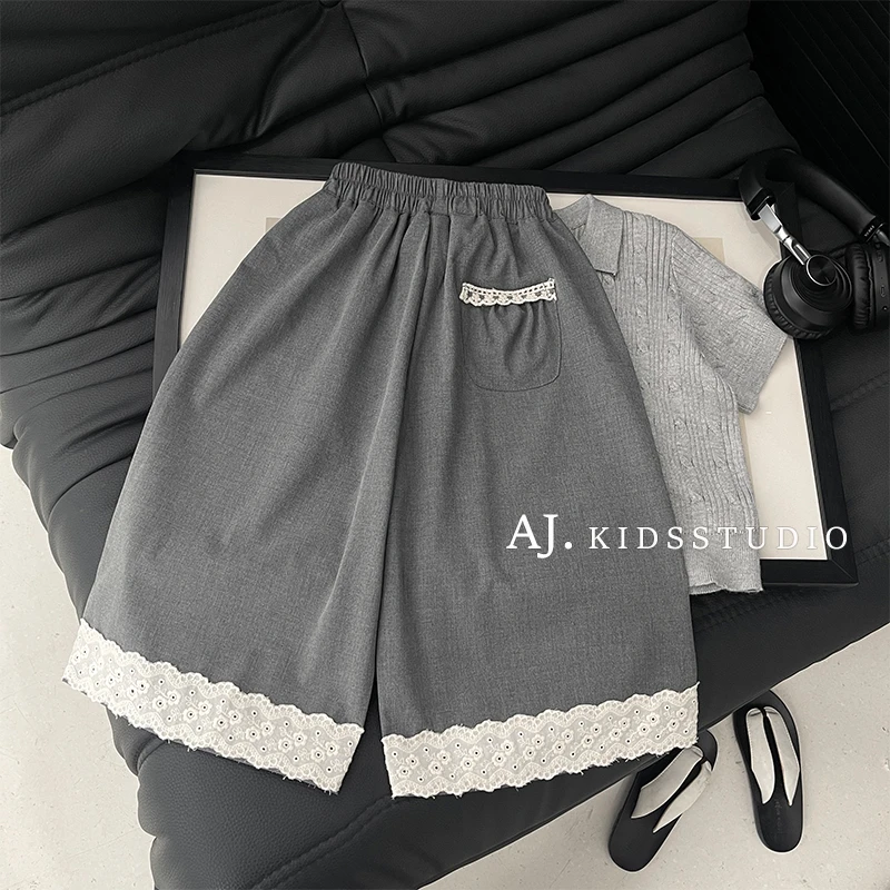 【现货】阿卷夏童装设计感拼接花边软糯休闲裤凉感九分裤MPG5934