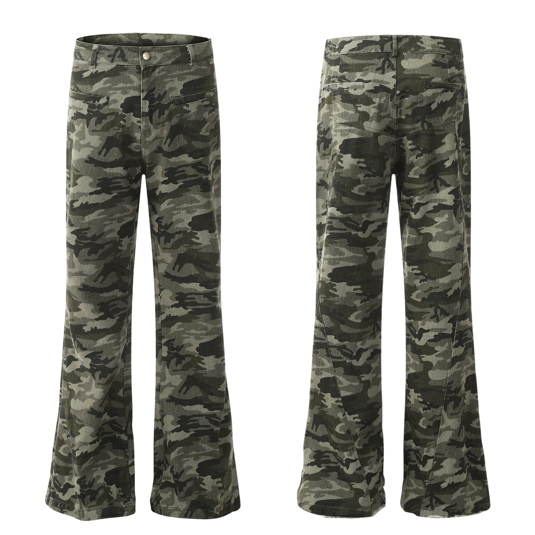 ZLAYCO【微喇】美式复古破坏迷彩微喇工装裤vibe街头男女修身显瘦