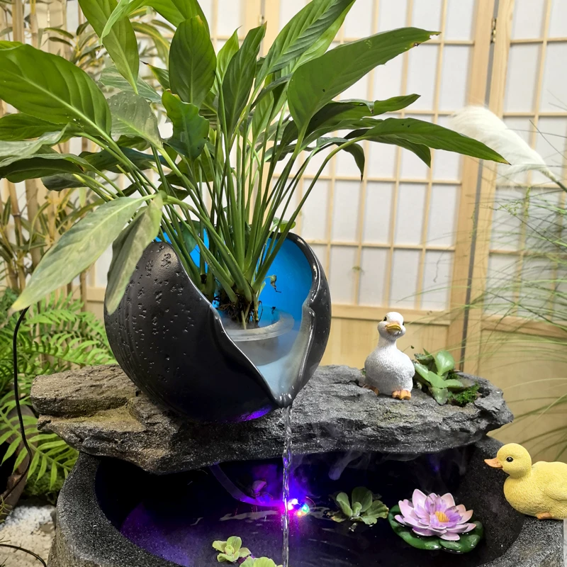 树脂陶罐单个斜口户外阳台田园风别墅中式创意流水造景装饰品摆件