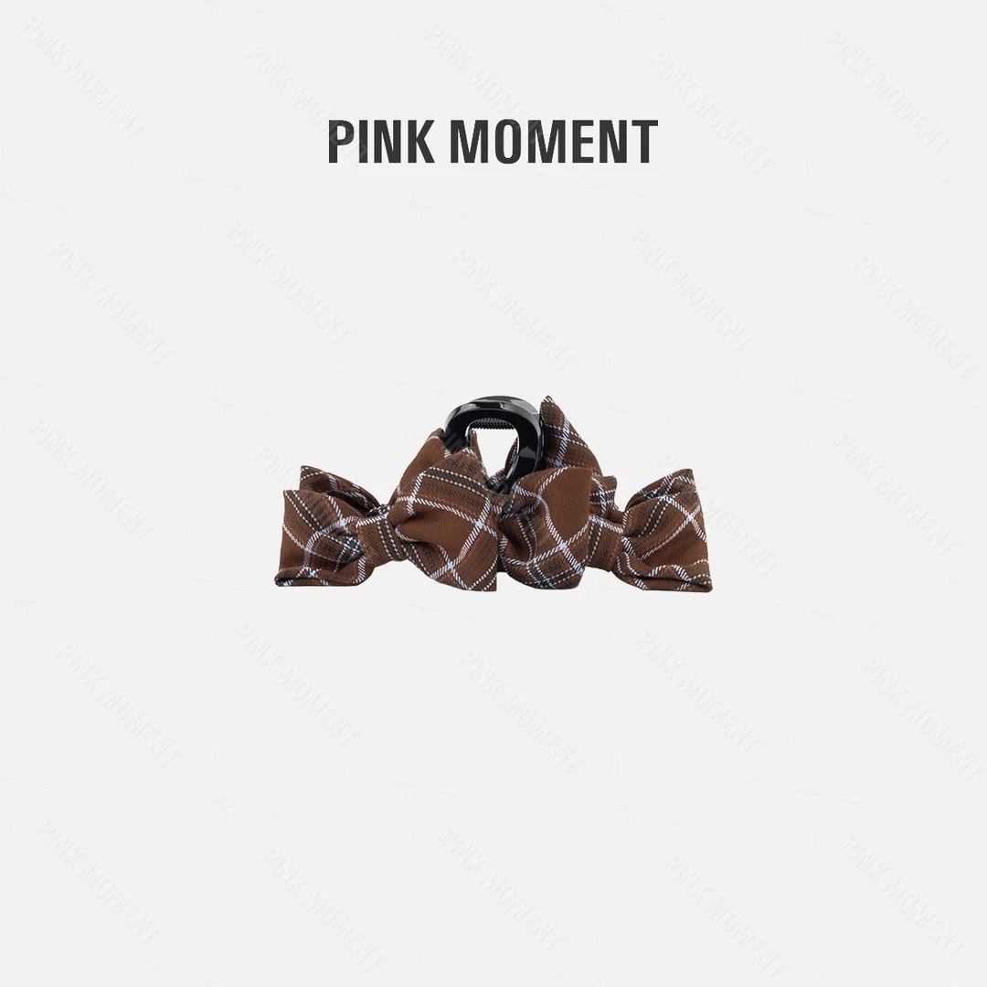 PM王囡囡 咖啡格双蝴蝶结创意韩系发夹 ND1C1665