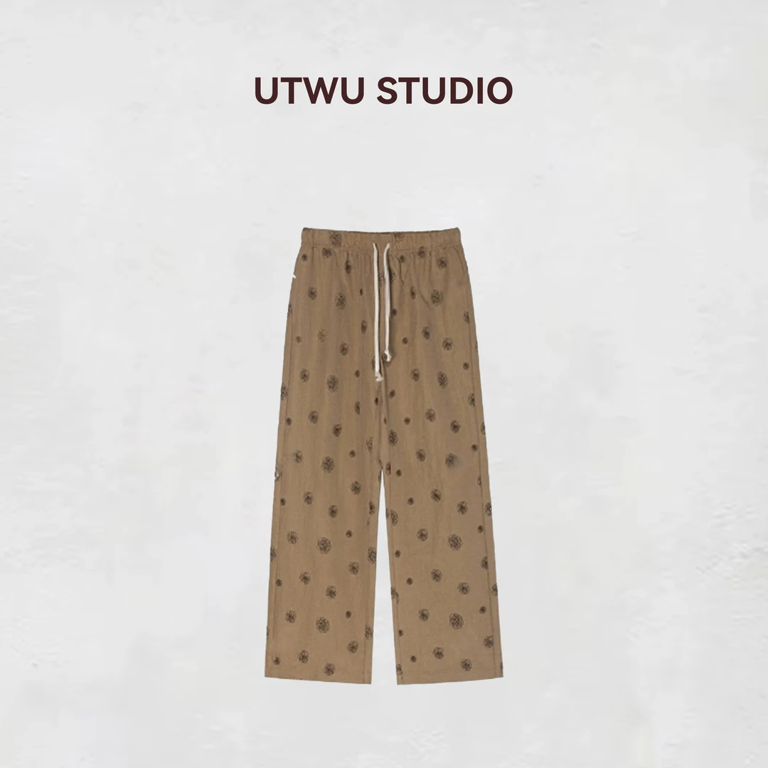 UTWU小敏「山茶花九分裤」夏凉感天丝混纺抽绳刺绣松紧腰裤S25K1028