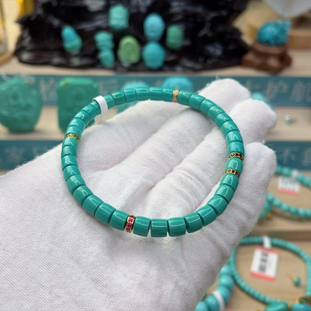 绿松石直切5.7mm18K金镶嵌