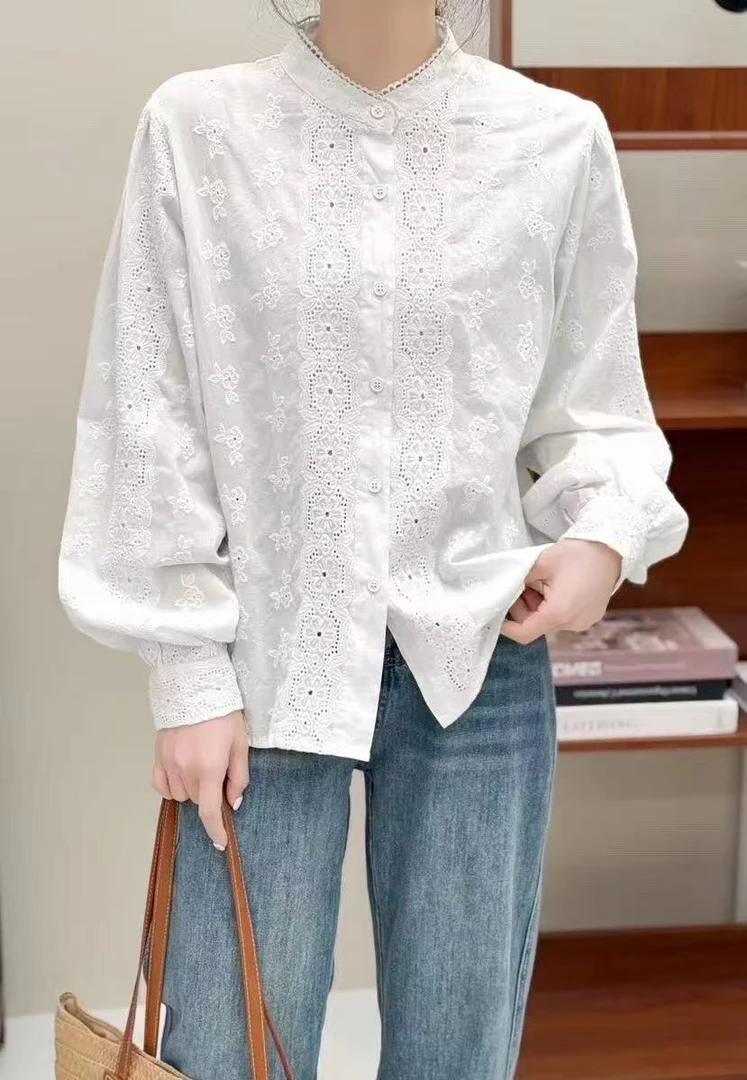 范范家【新春款】法式重工全身刺绣气质温柔复古衬衫9970
