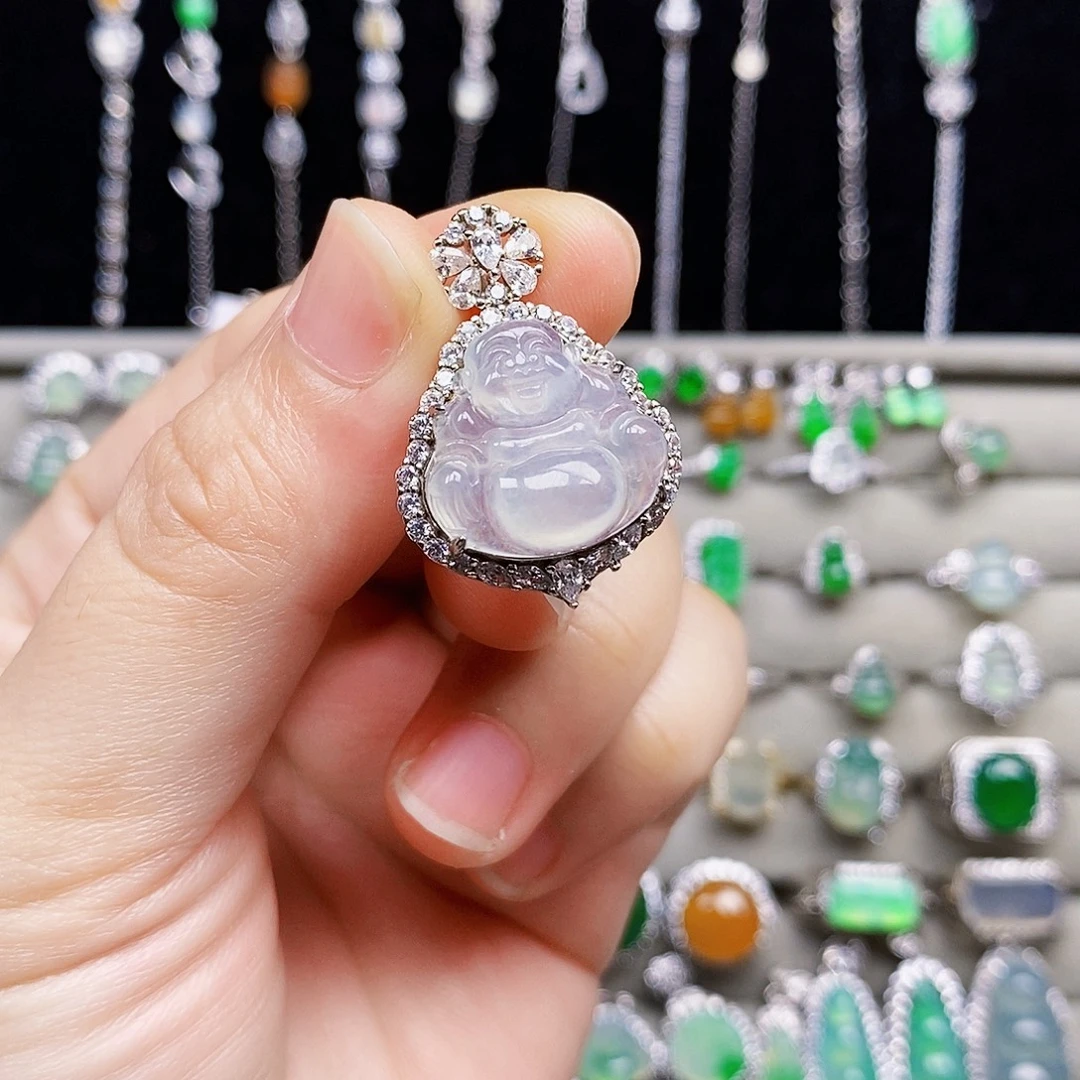 翡翠银S925镶嵌颈饰佛公