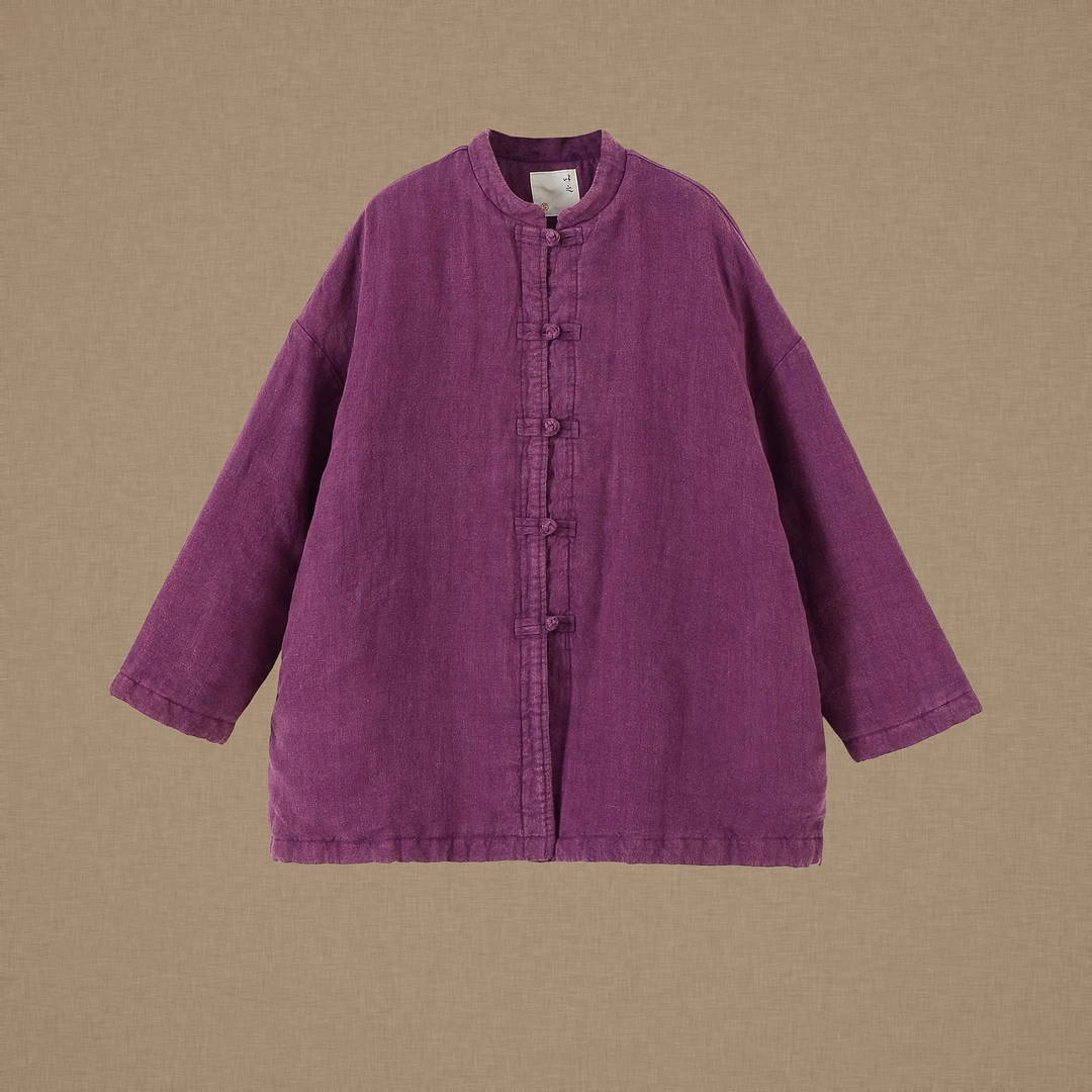 【以之】设计师品牌原创新中式盘扣复古炒色亚麻禅意夹棉加厚棉衣