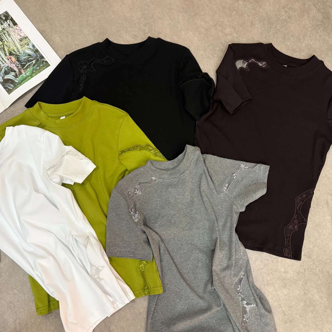 《优麦汇》Y5316春款圆领设计感时尚百搭短袖显瘦上衣款女