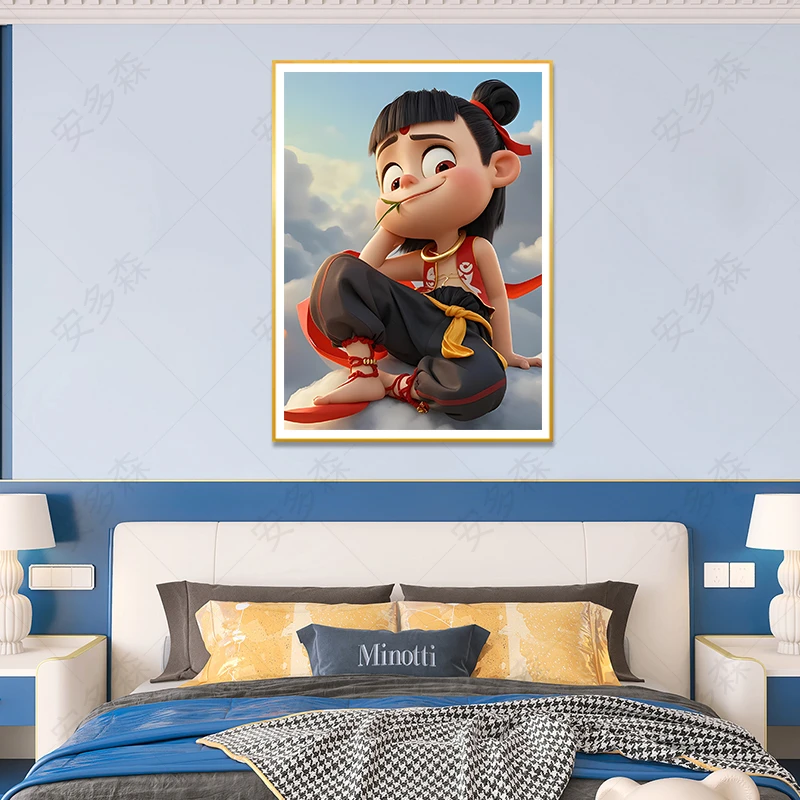 H65【开心哪吒】新款单幅哪吒之魔童闹海装饰画卧室房间床头挂画