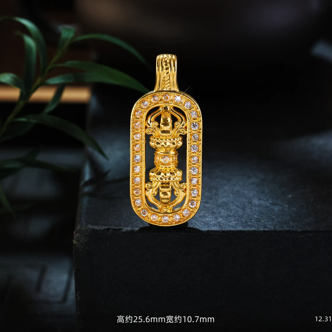 【金豆】18K金豪镶大号金刚杵杵吊坠S