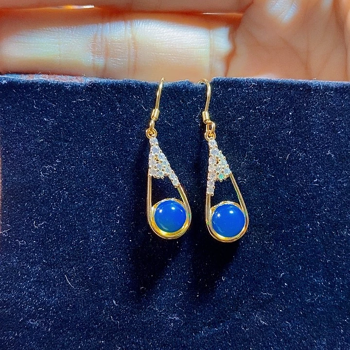 蓝珀银S925镶嵌珠宝奇石多米尼加蓝珀耳环