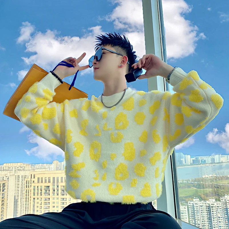 男士毛衣亮黄色打底衫加厚内搭线衣2025新款秋冬季潮牌痞帅针织衫