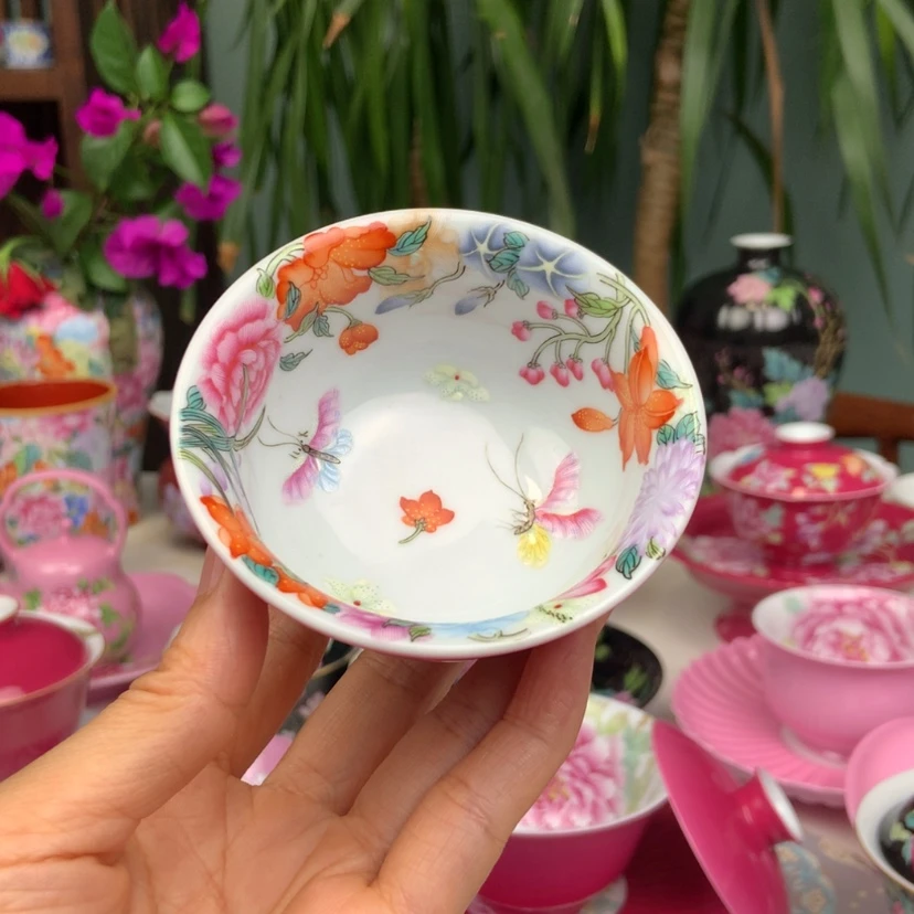 【闪购商品】景德镇胭脂红压手杯小微