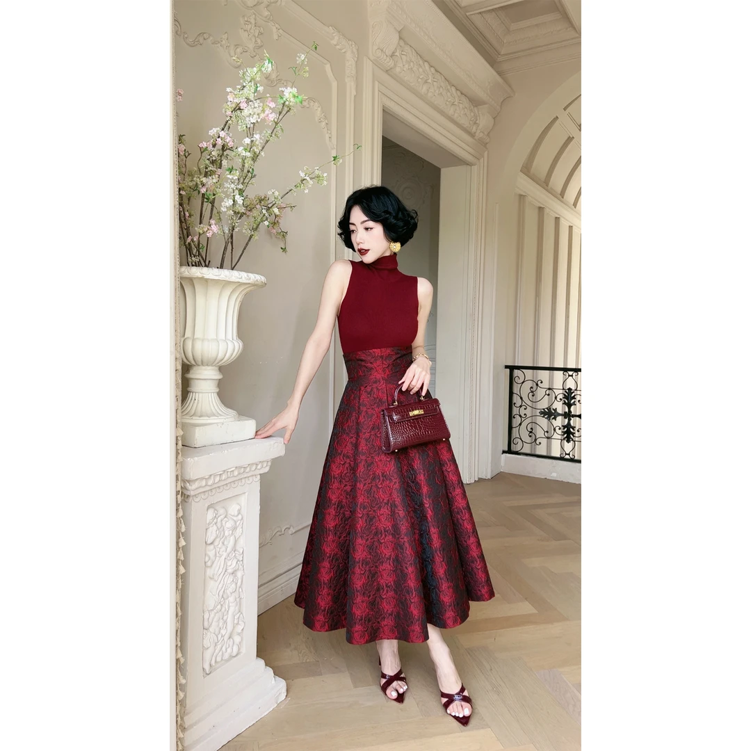 LYXJ【罗德斯花海】大伞摆玫瑰花裙2025夏季新款收腰显瘦优雅约会裙