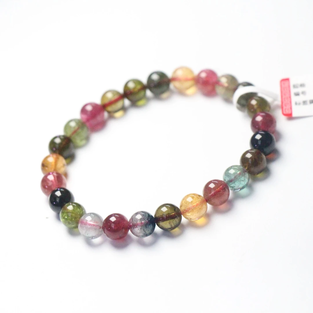 巴西老矿料天然碧玺糖果色单圈手串 多样性发一