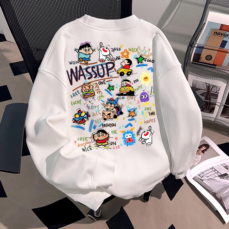 WASSUP HSUBE设计感蜡笔小新趣味圆领卫衣潮流百搭ins青少年上衣