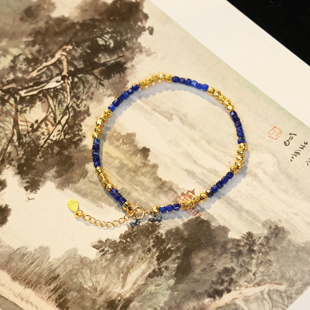 天然青金石s925银百搭叠戴手链轻奢蓝色时尚