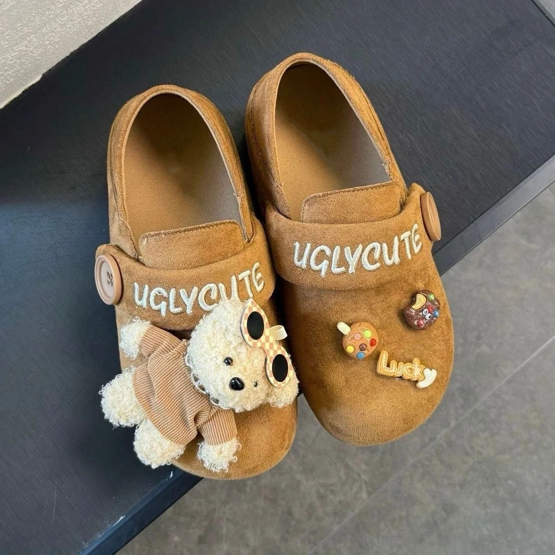 熊浅口秋季低跟中跟方头春季单鞋松紧带胶粘休闲风