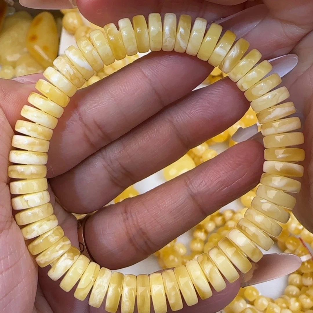 蜜蜡未镶嵌手串浓白花妖花药片手串