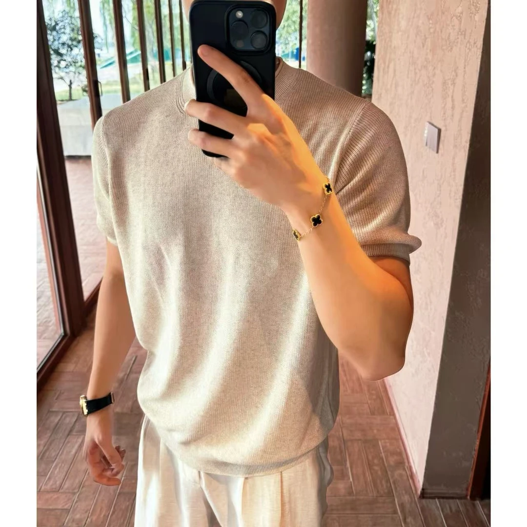 【西博】松弛感针织亚麻莱赛尔三色麻胚花纱极简老钱圆领针织衫