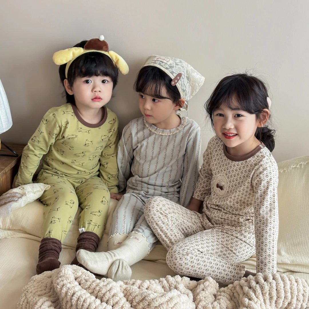 【10A抗菌】儿童纯棉无骨莱卡家居服套装新款男童女童睡衣秋衣秋裤