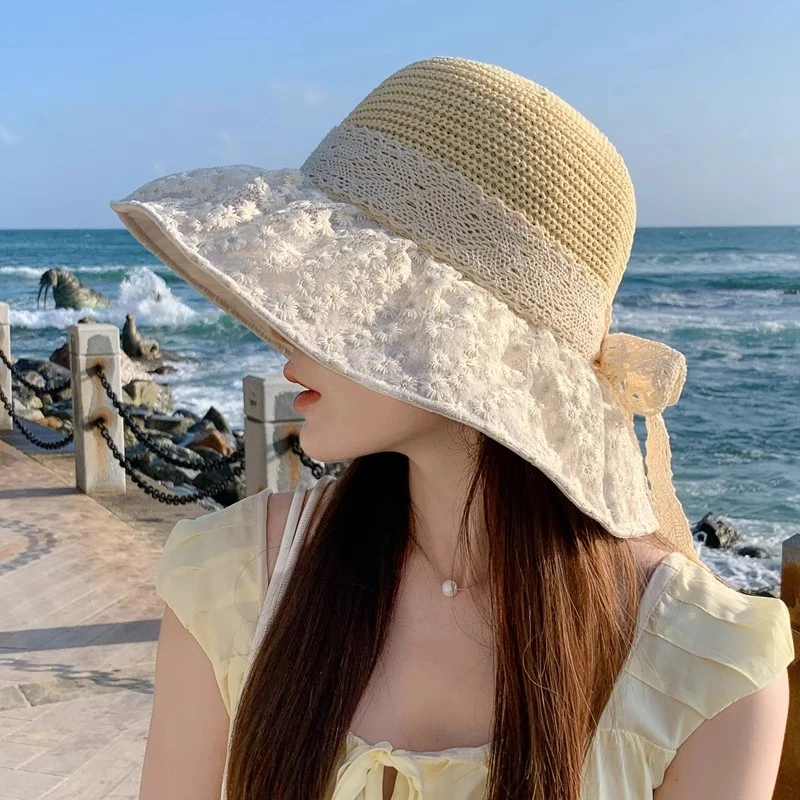 大帽檐草帽女民族风草编渔夫帽遮阳防晒太阳帽子夏季海边沙滩度假