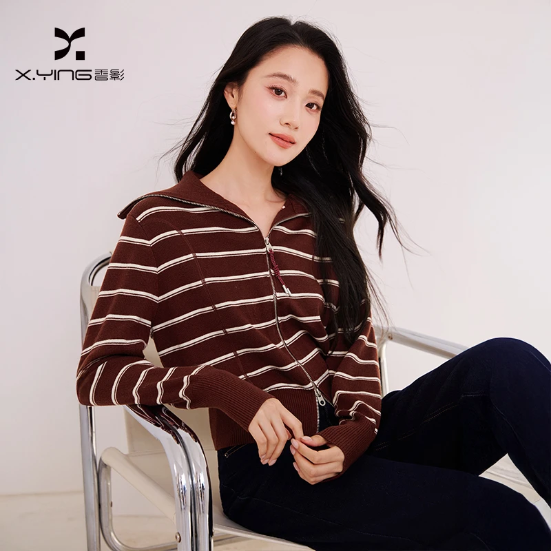 【金拐子专属】M85W028毛针织衫香影撞色条纹针织开衫女冬季新款