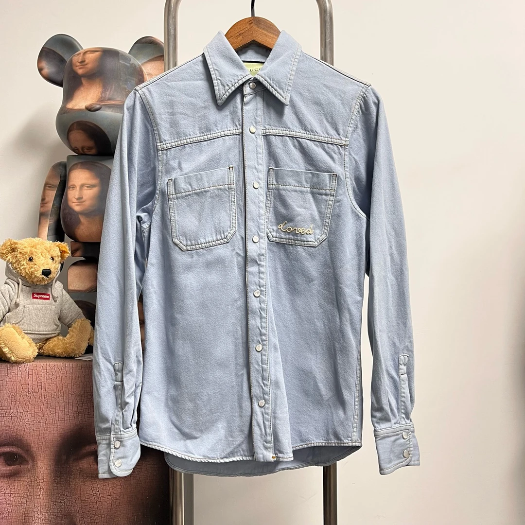 全新未使用 GUCCI/古驰 苹果刺绣牛仔衬衫 H0301 44衣长70 胸围47