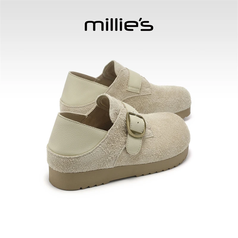 MILLIE'S/妙丽复古勃肯鞋女2025秋季款外穿平底圆头单鞋全包厚底