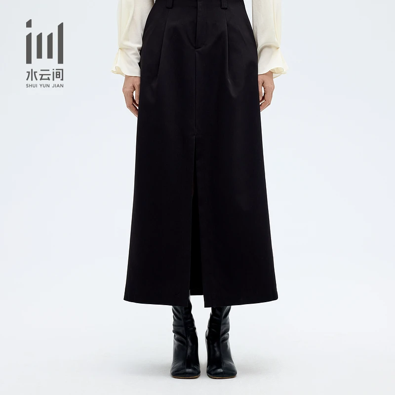 水云间女装 通勤休闲简约白色前开叉半身裙直筒裙25春12510330