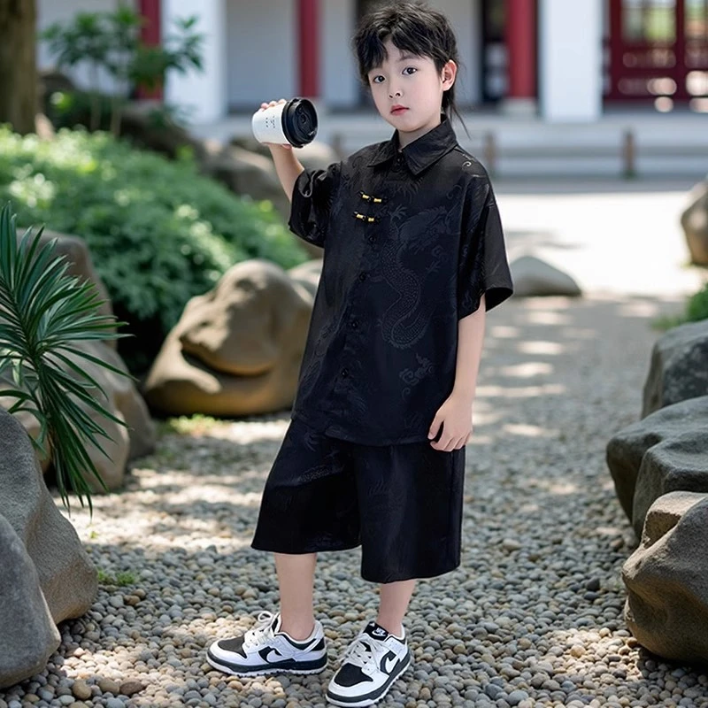 男童夏装套装2025新款儿童装夏季新中式国风帅气男孩短袖衬衫衣服
