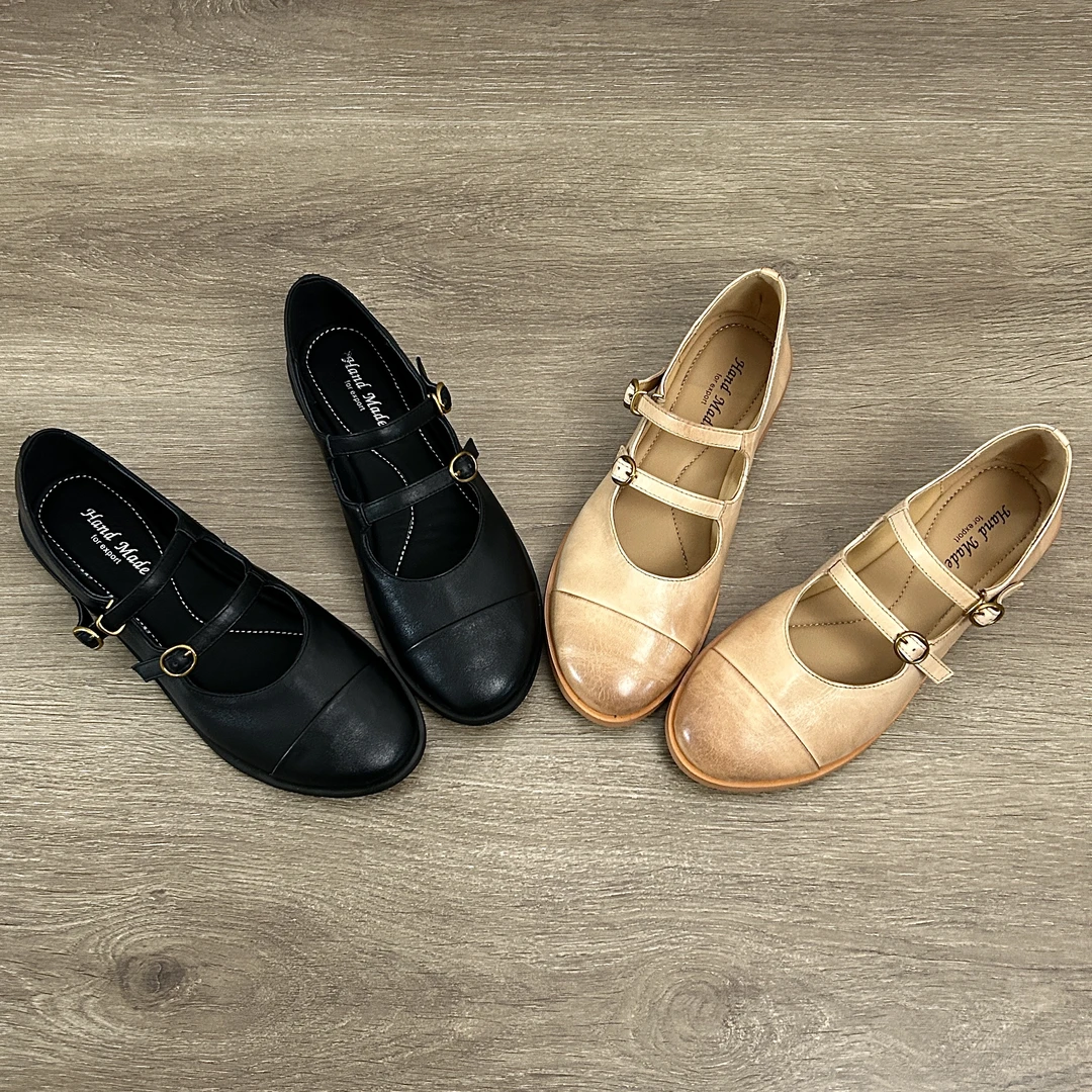 Dannyfrey小众设计感法式复古风圆头做旧芭蕾风通勤玛女鞋1.5CM